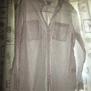 White with black polka dot long sleeve shirt